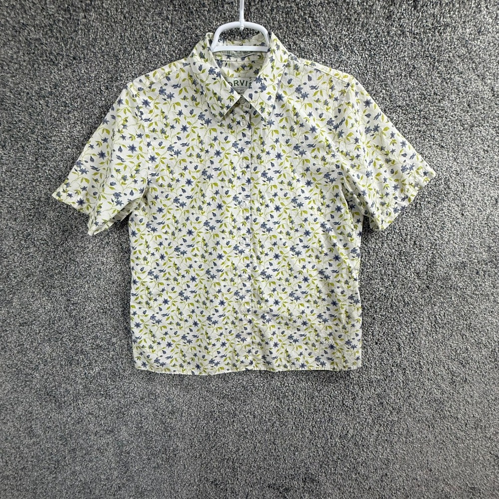 Orvis Womens 12 Floral Button Down Shirt Short Sleeve Wrinkle Free Cotton White